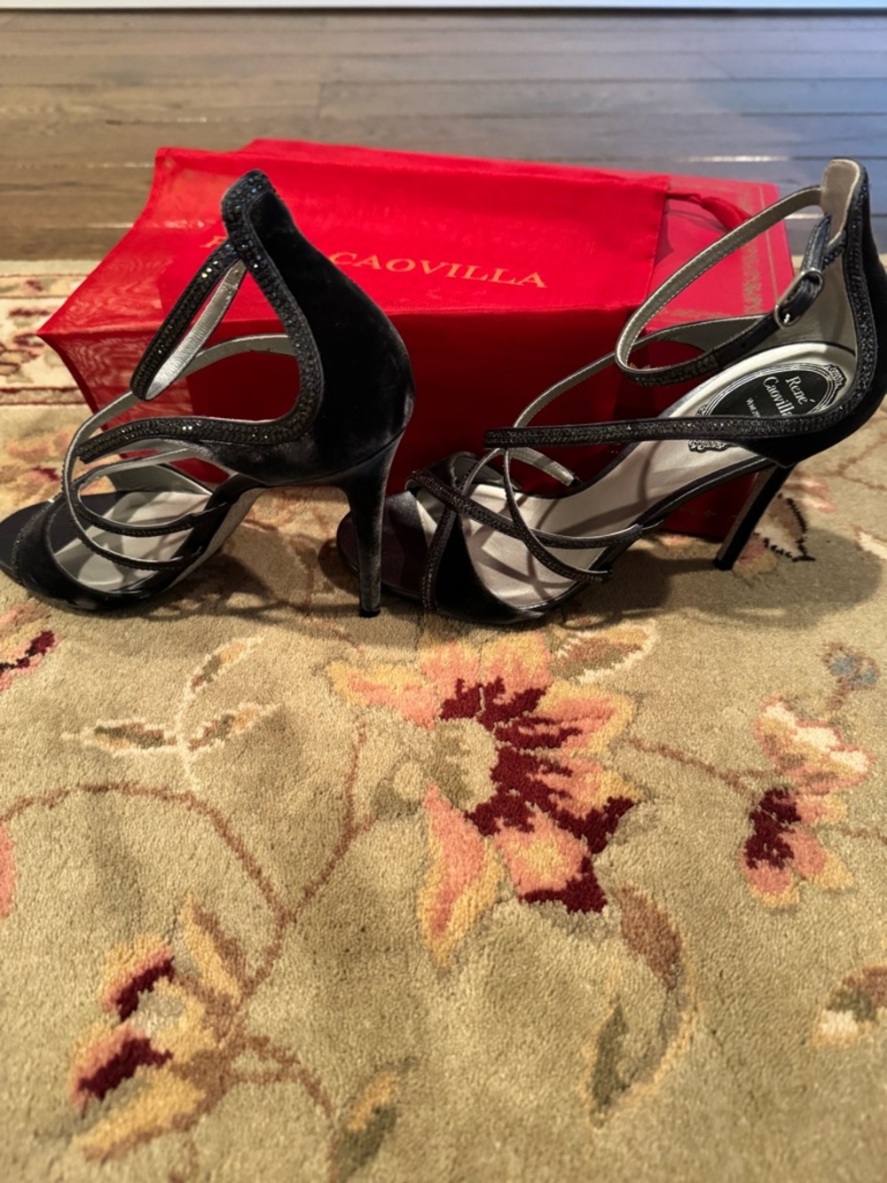 Rene Caovilla Black Glitter Strappy Sandals - Picture 5 of 7
